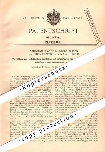 Original Patent - Abraham Wood in Ramsbottom und Manchester , 1902 , Apparatus for tissue machine !!!