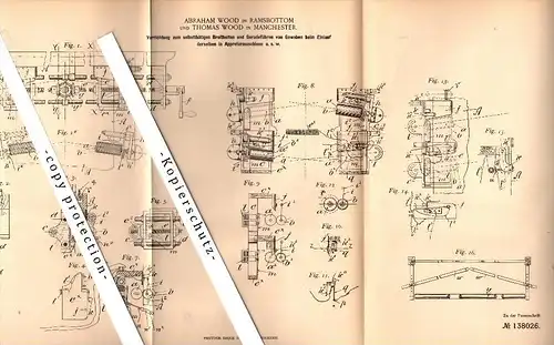 Original Patent - Abraham Wood in Ramsbottom und Manchester , 1902 , Apparatus for tissue machine !!!