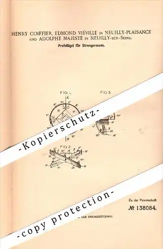 Original Patent -H. Coiffier , E. Viéville in Neuilly-Plaisance und A. Majesté in Neuilly-sur-Seine ,1900 , Strangpresse