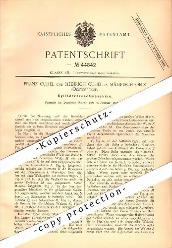 Original Patent -Franz Cuhel in Mährisch-Oels / Olesnice na Morave , 1888 , Cylinder-Dreschmaschine , Agrar !!!