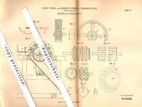 Original Patent -Franz Cuhel in Mährisch-Oels / Olesnice na Morave , 1888 , Cylinder-Dreschmaschine , Agrar !!!