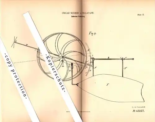 Original Patent - Oscar Scheer in Malapane / Ozimek , Schlesien , 1887 , Untersee-Fahrzeug , U-Boot , Unterseeboot  !!!