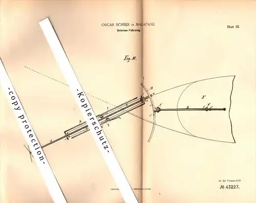 Original Patent - Oscar Scheer in Malapane / Ozimek , Schlesien , 1887 , Untersee-Fahrzeug , U-Boot , Unterseeboot  !!!