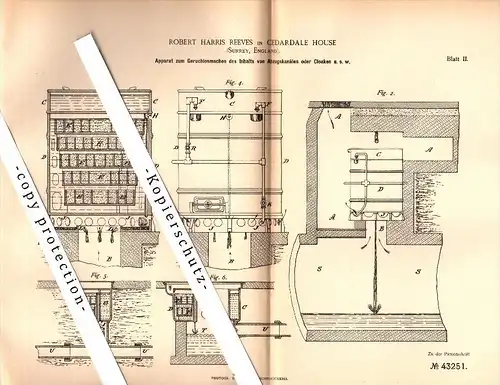 Original Patent - Robert Reeves in Cedardale House , Surrey , 1887 , Apparatus against the smell of toilets !!!