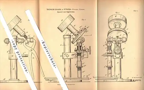 Original Patent - Tronson Draper in Petrolia , Ontario , 1887 ,  Apparatus for producing metal balls , Canada  !!!