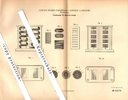 Original Patent - Gustave Cabanellas à Nanteuil-le-Haudouin , 1886 , Transformateur pour l'énergie électrique !!!