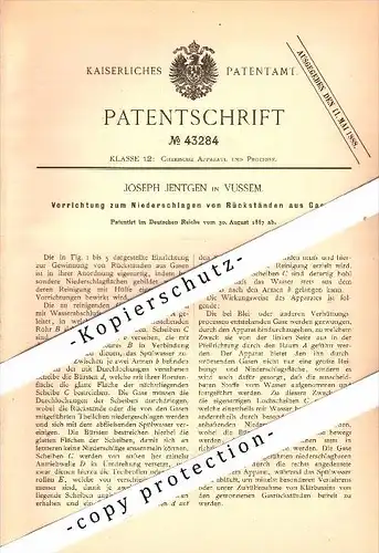 Original Patent - Joseph Jentgen in Vussem b. Mechernich , 1887 , Apparat zum Niederschlagen von Gasen !!!