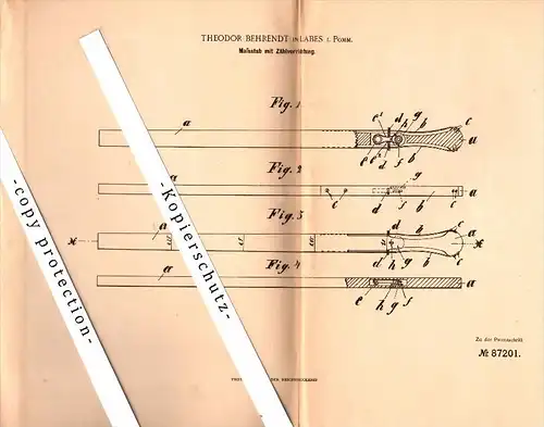 Original Patent - Theodor Behrendt in Labes / Lobez i. Pommern , 1895 , Maßstab mit Zählapparat  !!!