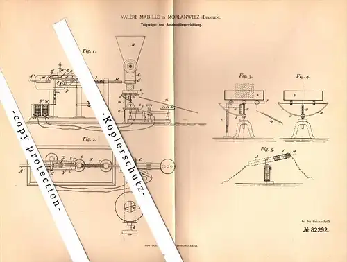 Original Patent - Valere Mabille in Morlanwelz , 1894 , Teigwaage für Bäckerei !!!