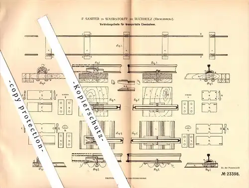 Original Patent - F. Saniter in Wahrstorf b. Pölchow i. Mecklenburg , 1883, transportable Eisenbahn , Rostock , Buchholz