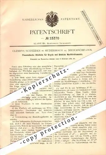 Original Patent - C. Schneider in Mudersbach b. Niederschelden / Siegen , 1882 , Windlade für Orgel , Kirche !!!