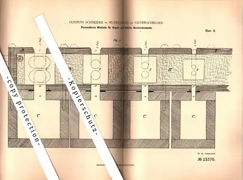 Original Patent - C. Schneider in Mudersbach b. Niederschelden / Siegen , 1882 , Windlade für Orgel , Kirche !!!