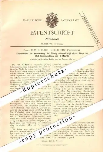 Original Patent - Blin & Bloch à Elbeuf , 1883 , Appareil pour machine de filature !!