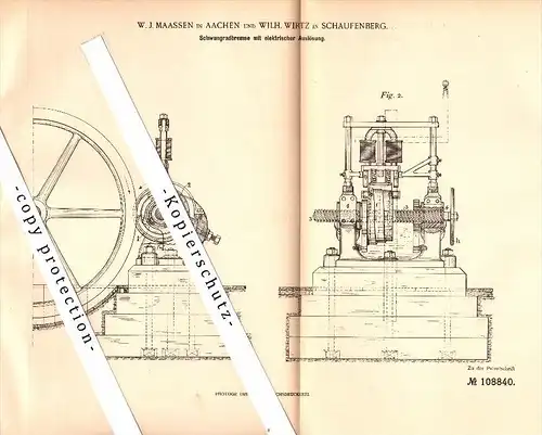 Original Patent - W.J. Maasen in Aachen und W. Wirtz in Schaufenberg / Alsdorf , 1899 , Schwungradbremse , Maschinenbau