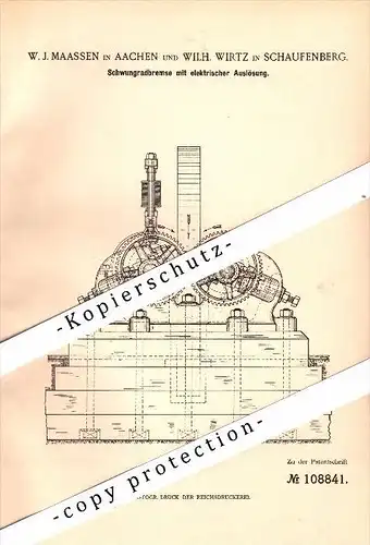 Original Patent - W.J. Maasen in Aachen und W. Wirtz in Schaufenberg / Alsdorf , 1899 , elektrische Schwungradbremse !!!