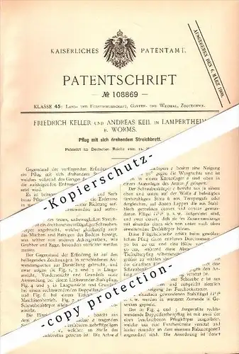 Original Patent - F. Keller und A. Keil in Lampertheim b. Worms , 1899 , Pflug mit Streichbrett , Landwirtschaft !!!