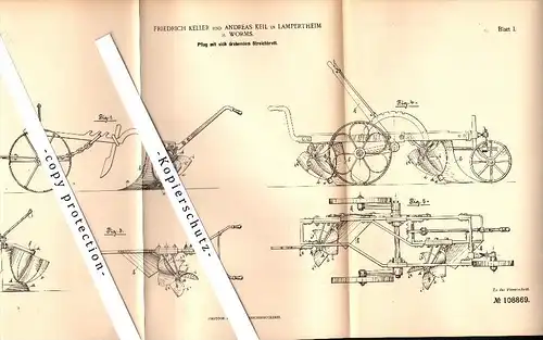 Original Patent - F. Keller und A. Keil in Lampertheim b. Worms , 1899 , Pflug mit Streichbrett , Landwirtschaft !!!