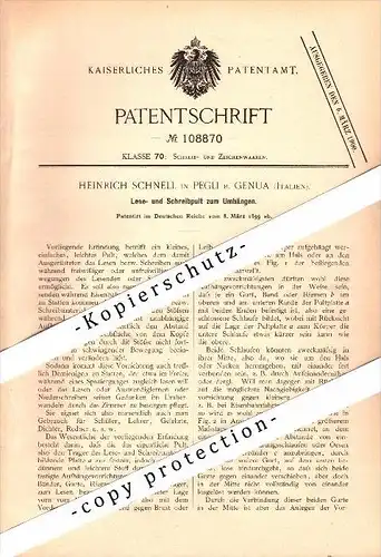 Original Patent - H. Schnell in Pegli b. Genova , Italia , 1899 , Desk per impiccagione , Genua !!!