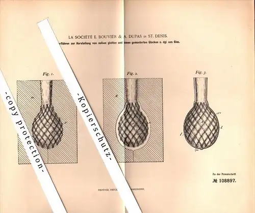 Original Patent - E. Bouvier & A. Dupas à Saint Denis , 1898 , Fabrication de cloches en verre , Vincennes !!!