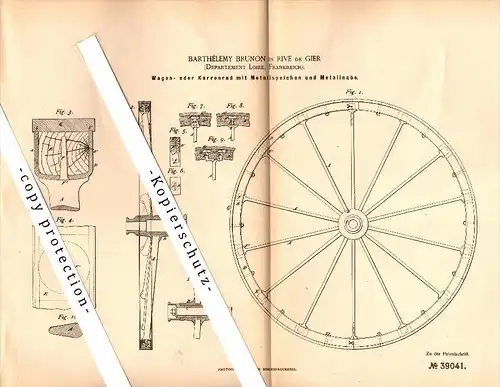 Original Patent - Barthélemy Brunon à Rive-de-Gier , Loire , 1886 , Faire la roue à rayons métalliques !!!