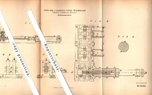 Original Patent - Peter Kirk in Bankfield House , Workington , 1886 , Iron mill !!!
