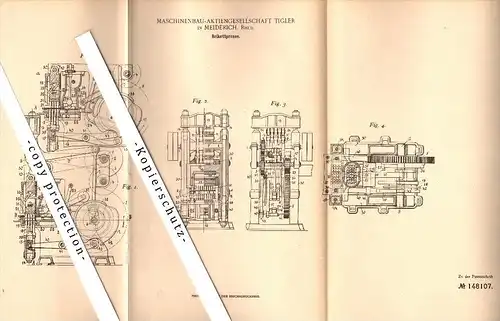 Original Patent -Maschinenbau Tilger in Meiderich b. Duisburg , 1902 , Brikettpresse , Brikett , Kohle !!!