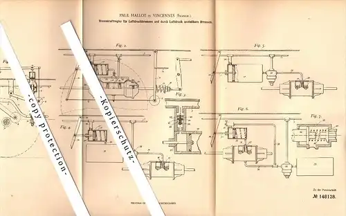 Original Patent - Paul Hallot à Vincennes , 1901 , Régulateur de pression de frein pour freins à air comprimé !!!