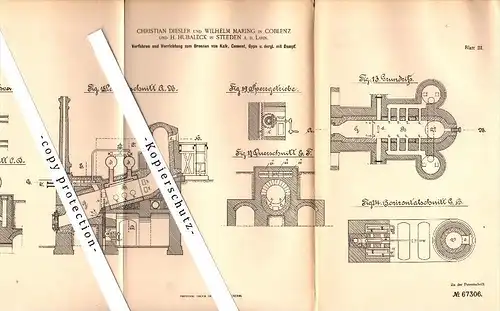 Original Patent - H. Hubaleck in Steeden / Runkel a.d. Lahn , 1890 , Cement , C. Diesler und W. Maring in Koblenz !!!