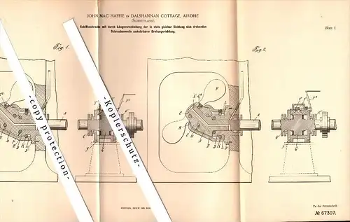 Original Patent - John Mac Haffie in Dalshannan Cottage , Airdrie , 1891 , ship's propeller , Scotland !!!