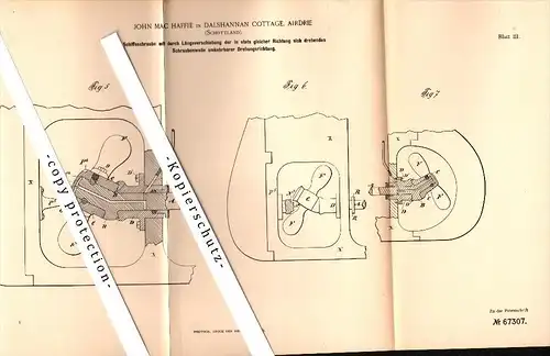 Original Patent - John Mac Haffie in Dalshannan Cottage , Airdrie , 1891 , ship's propeller , Scotland !!!