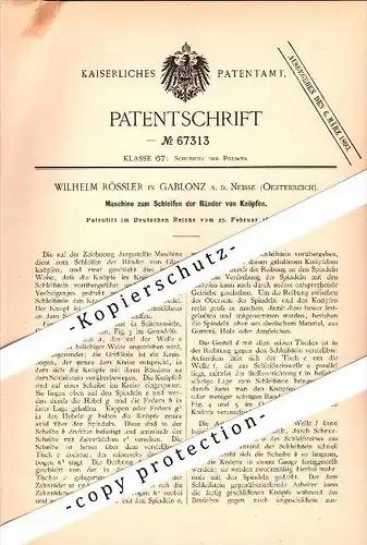 Original Patent - Wilhelm Rössler in Gablonz a.d. Neisse / Jablonec nad Nisou , 1892 , Maschine für Knöpfe , Knopf !!!