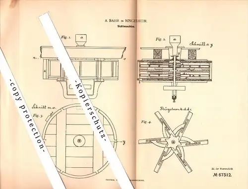Original Patent - A. Bahr in Ringelheim b. Salzgitter , 1892 , Sichtmaschine , Mühle , Windmühle !!!