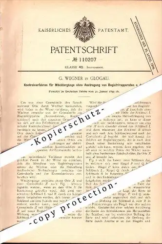 Original Patent - G. Wegner in Glogau / Glogow , 1899 , Apparat für Registrierapparate  !!!