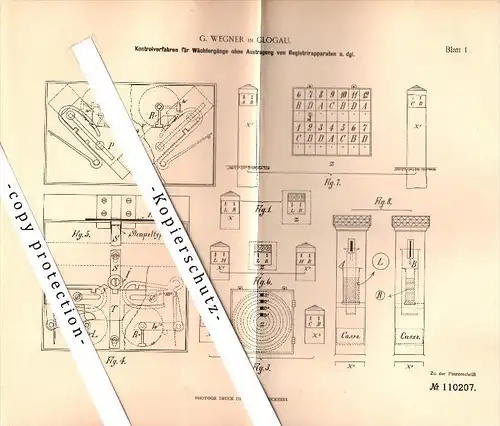 Original Patent - G. Wegner in Glogau / Glogow , 1899 , Apparat für Registrierapparate  !!!