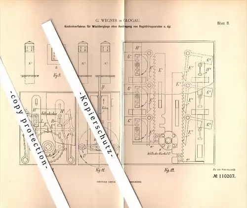 Original Patent - G. Wegner in Glogau / Glogow , 1899 , Apparat für Registrierapparate  !!!