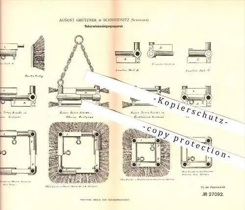 original Patent - August Grützner in Schweidnitz / Swidnica , Schlesien , 1883 , Apparat für Schornsteinfeger  !!!