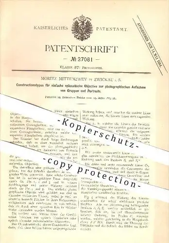 original Patent - Moritz Mittenzwey in Zwickau i. S. , 1883 , Fotografie von Gruppen u. Portraits , Foto , Objektiv !!