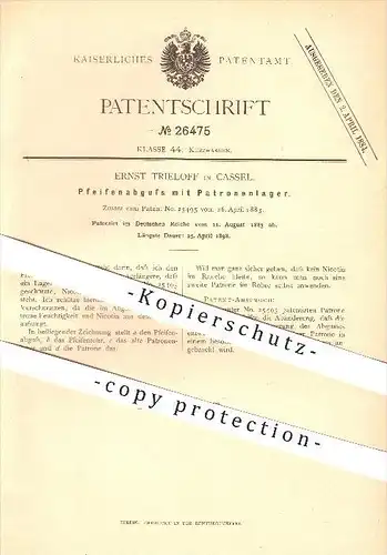original Patent - Ernst Trieloff in Kassel , 1883 , Pfeifenabguss , Pfeife , Pfeifen , Tabak , Nikotin , Rauchen !!!