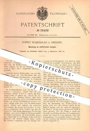 original Patent - Rupert Schefbauer in Dresden , 1886 , Elektrische Lampen , Lampe , Licht , Beleuchtung !!