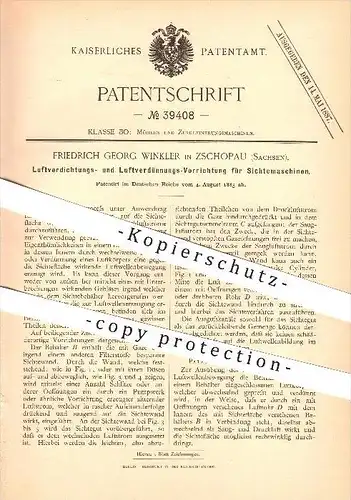 original Patent - Friedrich G. Winkler in Zschopau , 1885 , Luftverdichtung  & Luftverdünnung an Sichtemaschinen , Mühle