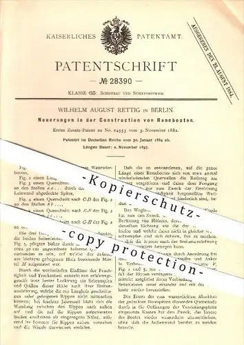 original Patent - Wilhelm August Rettig in Berlin , 1884 , Rennboot , Boot , Boote , Schiff , Schiffsbetrieb , Schiffbau