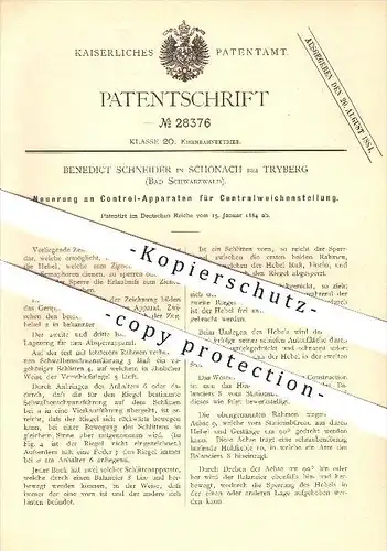 original Patent - Benedict Schneider in Schonach bei Tryberg , 1884 , Zentralweichenstellung , Eisenbahn , Weichen !!!