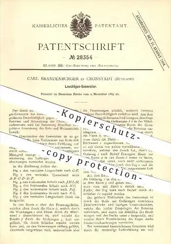 original Patent - Carl Brandenburger in Cronstadt , Russland , 1883 , Leuchtgas - Generator , Gas !!!
