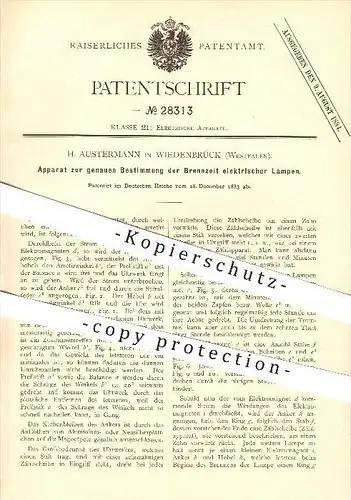 original Patent - H. Austermann in Wiedenbrück , 1883 , Brennzeit elektrischer Lampen , Lampe , Beleuchtung , Rheda !!!