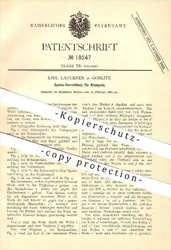 original Patent - Emil Lauckner in Görlitz , 1882, Speise-Vorrichtung für Krempeln , Spinnen , Spinnerei , Wolle , Faser