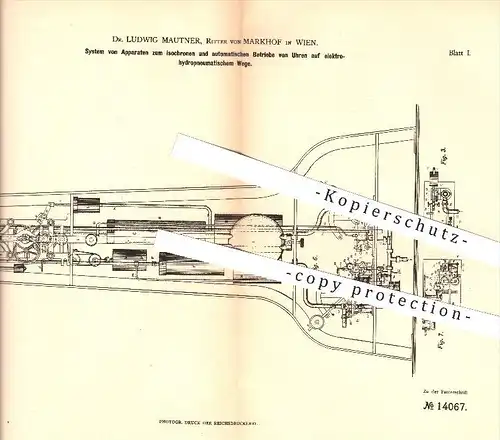 original Patent - Dr. Ludwig Mautner , Ritter von Markhof in Wien , 1881 , Uhr , Uhren , Automatik , Uhrmacher , Zeit !!