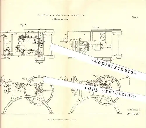original Patent - Campe & Söhne in Orderberg i. M. , 1881 , Herstellung von Tüten , Papiertüte , Papierfabrik , Papier !