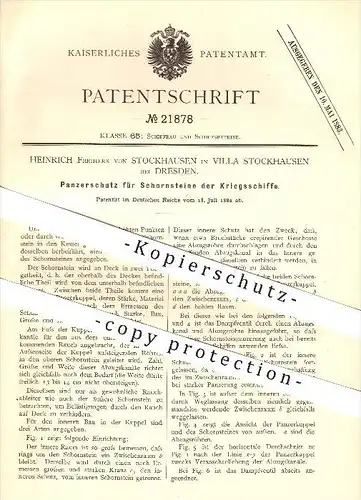 original Patent - Heinrich Freiherr von Stockhausen in Villa Stockhausen bei Dresden , 1882 , Kriegsschiff , Schiff !!