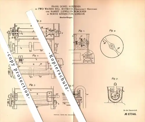 Original Patent - F. Roeckner in Two Waters Mill , Botmoor , 1892 , paper mill , North Kensington , London !!!