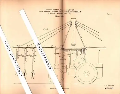 Original Patent - W. Reynolds in Coton und Ch. King in Little Swaffham , 1886 , carousel , Karussell  !!!